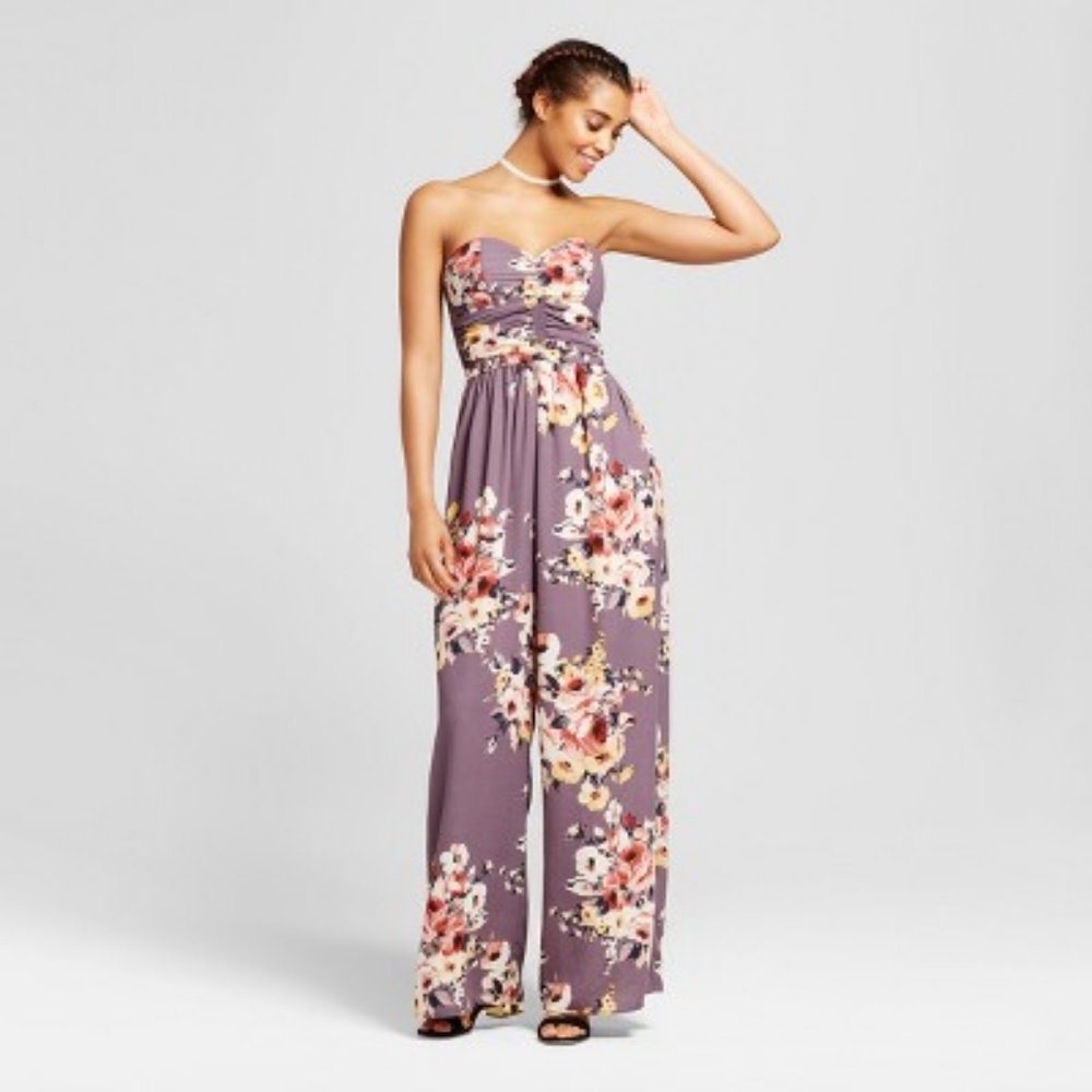 Strapless Lavender Floral Jumpsuit